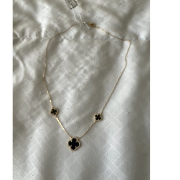 RACHEL ZOE 18K GOLD PLATED STERLING SILVER BLACK ONYX PAVE COLVER NECKLA… - Picture 3 of 5